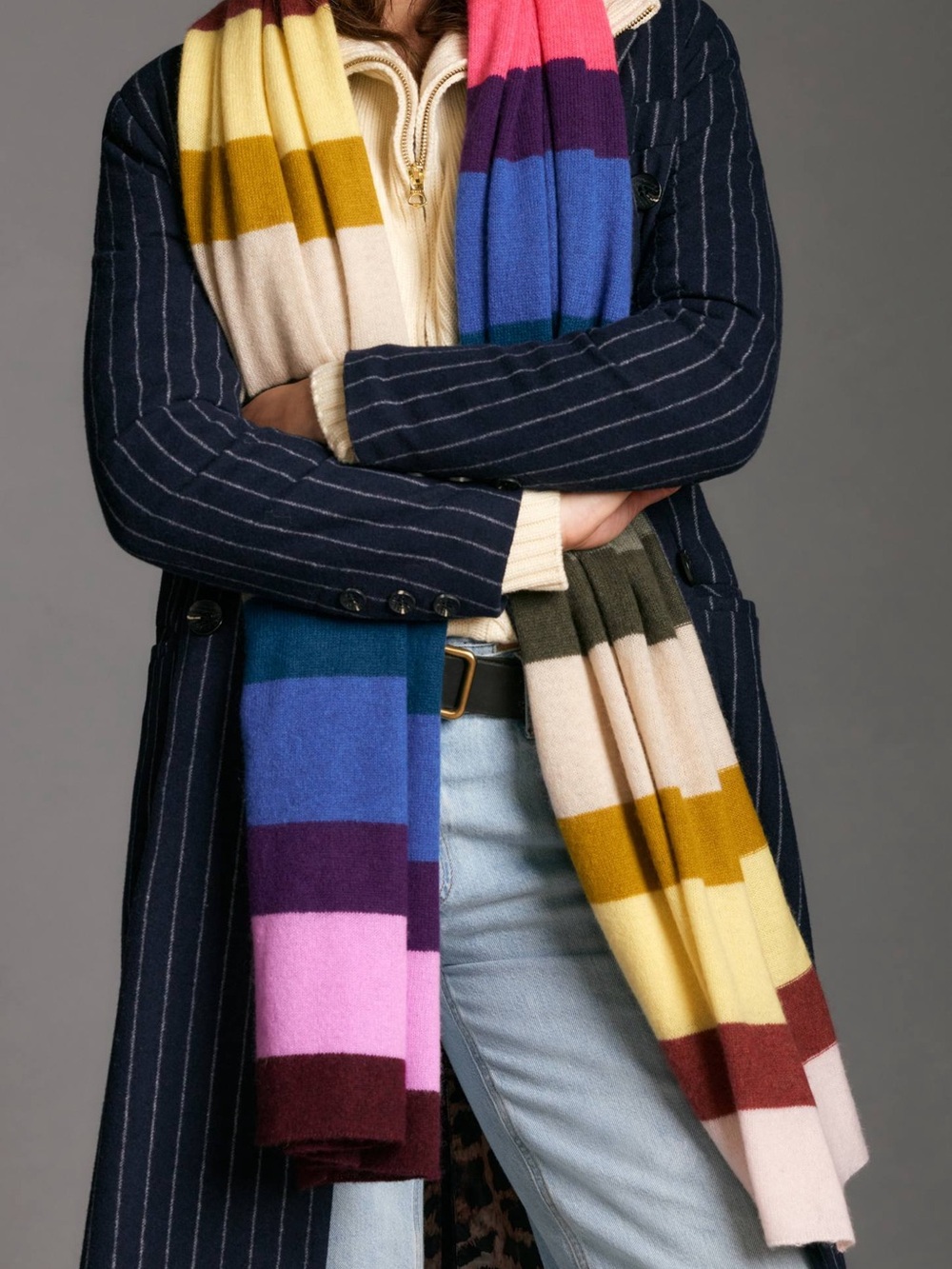 White + Warren Cashmere Rainbow Scarf 80” Long Colorblock Women’s *So Soft*